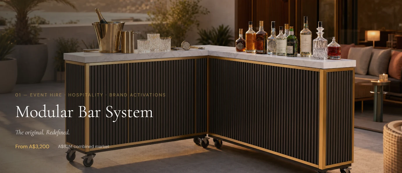 Supplied modular bar reference with a dark ribbed finish and light countertop