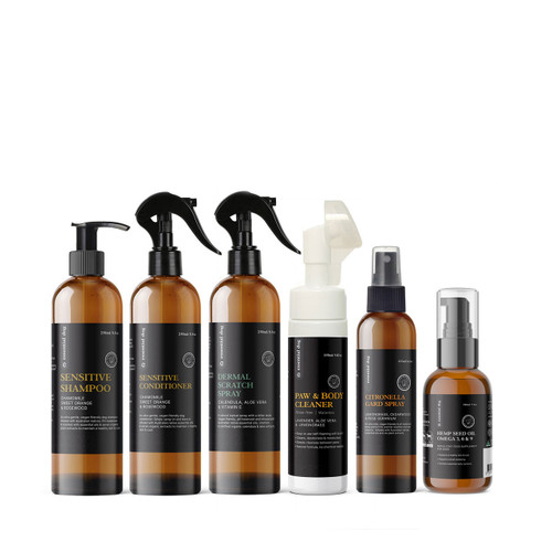 Essential Dog Wellbeing Pamper Pack, with shampoo, conditioner and grooming-care bottles