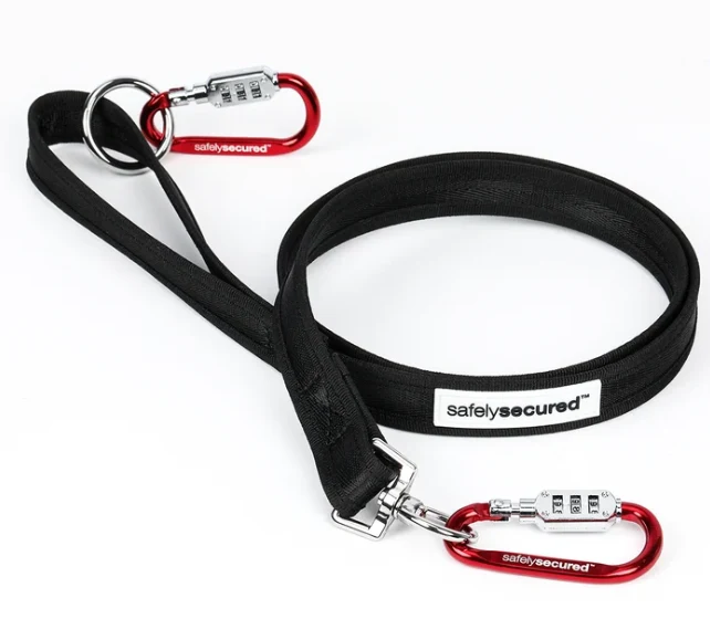 Safely Secured black lead with two red combination-lock clips