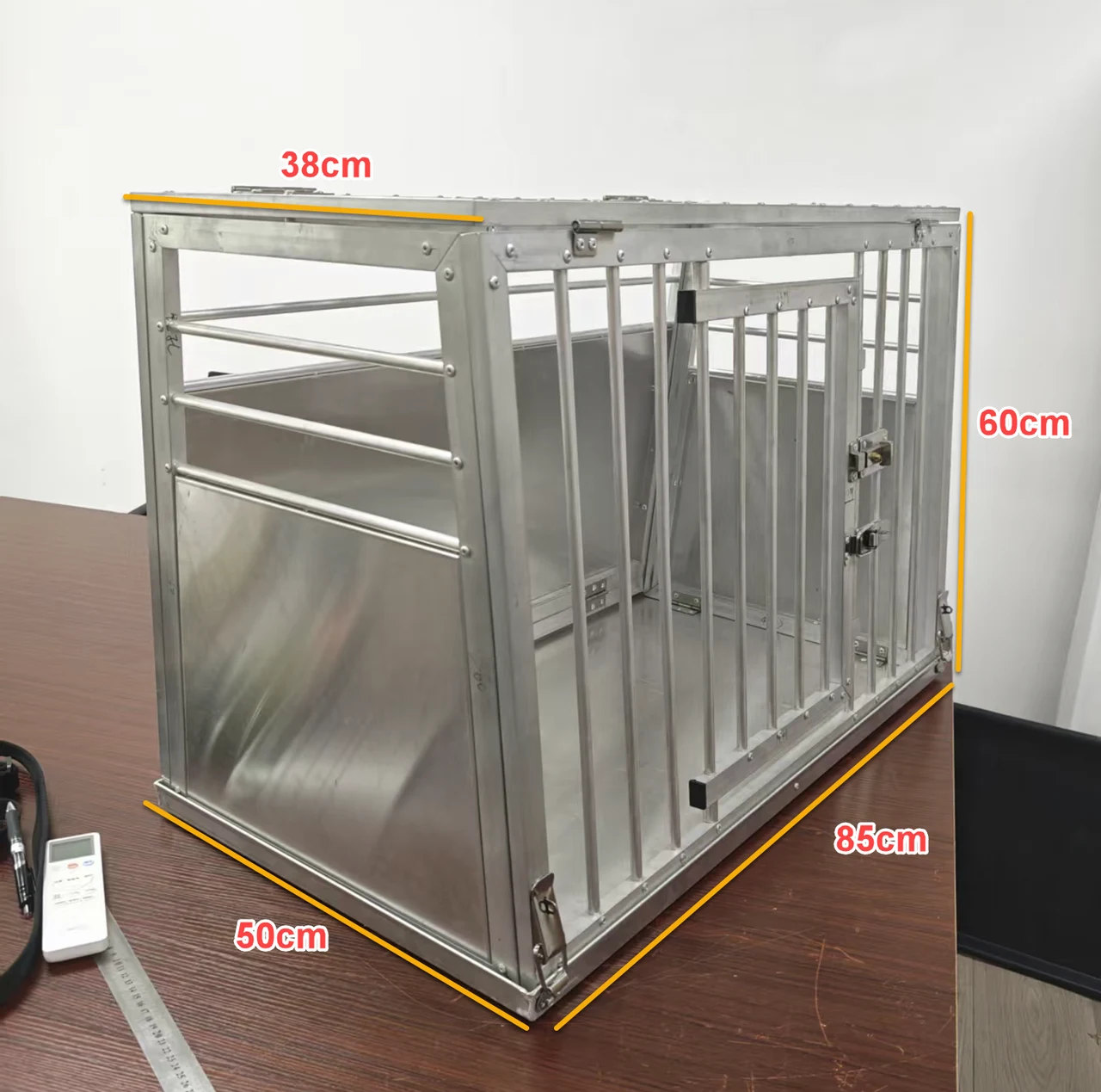 Metal travel crate in its open, assembled configuration